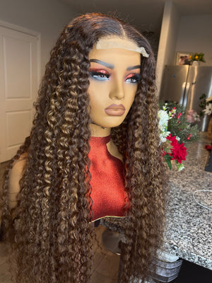 Mirawig2 4x4 lace frontal wig highlights wig human hair wigs curly ombre colored honey blonde water wave 13x4 deep wave frontal wig