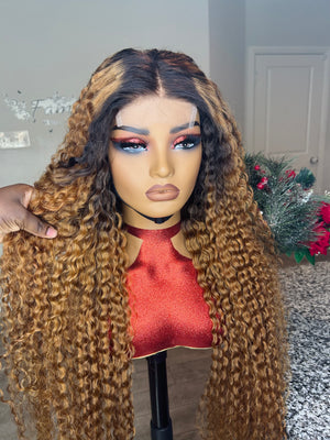 Ombre Blonde Long Kinky Curly Glueless 180% Density